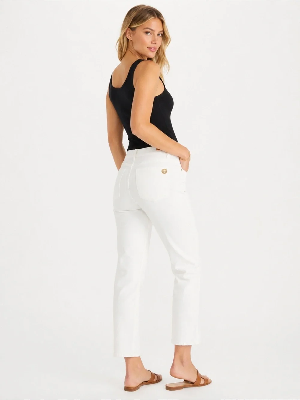 Tory Burch White High Rise Straight Leg Ankle Jeans Size 30 - Picture 2 of 8